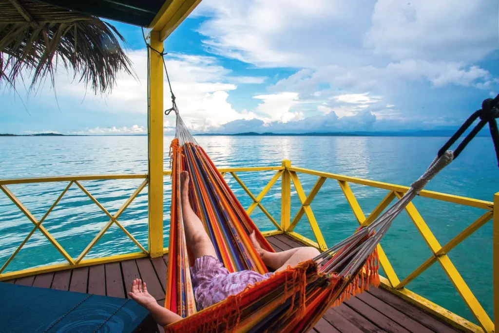 Hammock on a palafito terrace with views of the Caribbean Sea